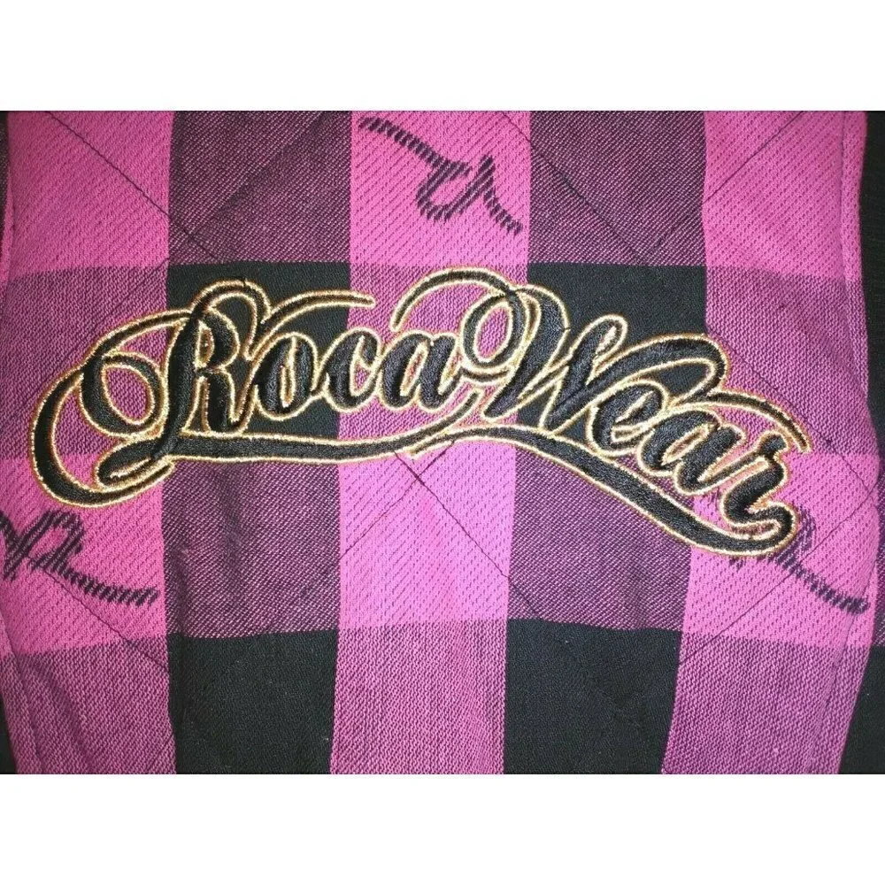 Roca Wear Girls Zip Front Quilted Vest Size 4 Pink Black Plaid